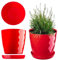 KADAX Maceta para Flores, Maceta con Base, Maceta de plástico para Interior, Macetero Redondo, Maceta Decorativa, Maceta Moderna Interior, 18 cm, Rojo
