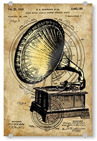 artboxONE Acrylglasbild 45x30 cm Musik Steampunk Grammophon Bild hinter Acrylglas - Bild Retro Musik patent