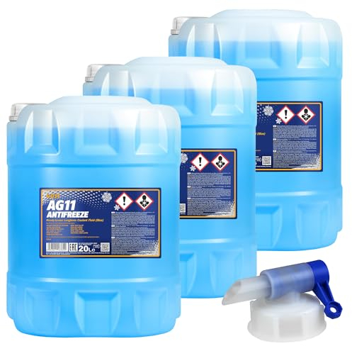 3x 20 L MANNOL Kühlerfrostschutz Longterm Antifreeze AG11 blau + Auslaufhahn Typ G11