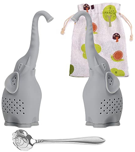 Numola Tee-Ei aus Silikon, 2er-Set, niedlicher Elefant, lose Blätter, Teesieb mit Teelöffel, wiederverwendbarer Teeballfilter für mehr Spaß mit Freunden und Familie