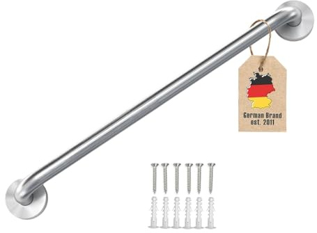 Intirilife Handtuchhalter aus Edelstahl Gebürstet - Länge 60cm und 19mm Stangendurchmesser zum Bohren - Handtuchstange Badetuchhalter Handtuch Halter Bad Sauna Küche, Wandmontage