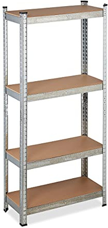 Relaxdays Etagère Lourde Charge, capacité 700kg, 150x70x30 cm, 4 Niveaux, à Clipser, Acier, pour Cave & Garage, argenté