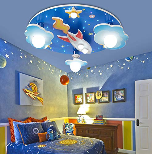 Lámpara Para Habitación Niños Lámpara De Techo LED Universe Star Luz De Techo Lámpara Colgante Dibujos Animados Acrílico E27 Portalámparas Dormitorio Para Niños Niñas Sala Kindergarten Candelabro Azul
