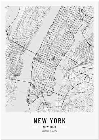 JUNOMI New York Poster Schwarz Weiß Wohnzimmer Deko Modern Wandbild ohne Rahmen Idee