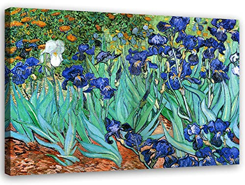 Feeby Vlies Leinwandbild Vincent Van Gogh Schwertlilien Vervielfältigung 60x40 cm Wanddeko Design Kunstdruck Zimmerdeko Bilderwand Blumen Pflanzen Natur Blau