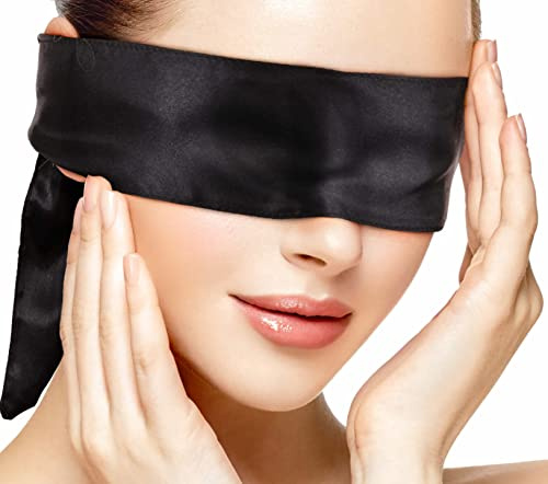 Balinco Satin Augenbinde Schwarz, Augenbinde blickdicht, Schlafmaske Augenmaske Damen & Herren, Blockiert zuverlässig Licht, Weicher Satin, Satinmaske