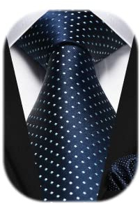 HISDERN Mens Navy Blue Tie Polka Dot Ties and Pocket Square Set Formal Classic Elegant Necktie & Handkerchief for Business Wedding Party