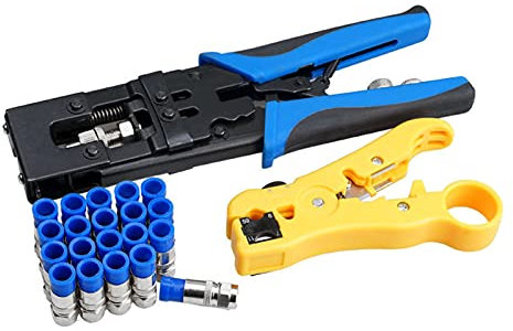 Jadeshay Crimpadora de Alambre, Herramienta de compresión Coaxial, Kit de crimpadora de Cable coaxial para RG59 RG6 F BNC, Herramienta de crimpado de Cable Coaxial