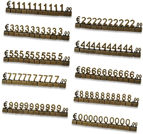 Lot de 10 étiquettes de prix numériques 3D en métal réglables pour magasin, présentoir, bijoux, montres, bureau, étiquettes de prix, bronze