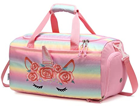 VASCHY Sporttasche Kinder Mädchen Reisetasche Schwimmtasche,Einhorn | 24l Balletttasche Mädchen, Travel bag mit Schuhfach/Nassfach,Gepäckhülle, gepolstertem Schultergurt, für Sport, Tanz