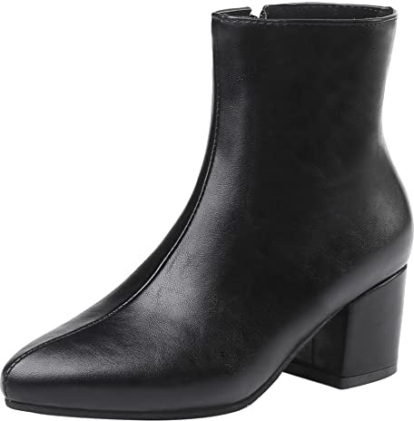 Lroey Reoly Botines Mujer Tacón Ancho, Botas de Vestir Tacón Medio Puntiagudo Botín Zip 135 Negro/Hm Talla 43 EU