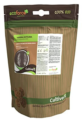 CULTIVERS Harina de Pluma 250 g NPK 12-2-1. Abono orgánico para plantas con alto contenido en Nitrógeno. Huertos, arboles florales/frutales y plantas ornamentales