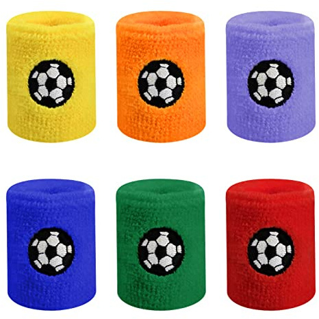 Tinsellns 6 Pieces Sports Wristbands for Kids Sports Wrist Sweatbands Colourful Cotton Terry Wrist Bands Absorbent Wristbands Hand Wrist Sweat Band for Children Football Basketball Gym (B (football))