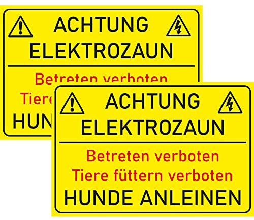 INDIGOS UG - Schilder - 400x300 mm - Schild 2 Stück XL - Achtung Elektrozaun - Hartschaumplatte - für Garage, Hotel, Parkplatz, Schule, Carport, Firma