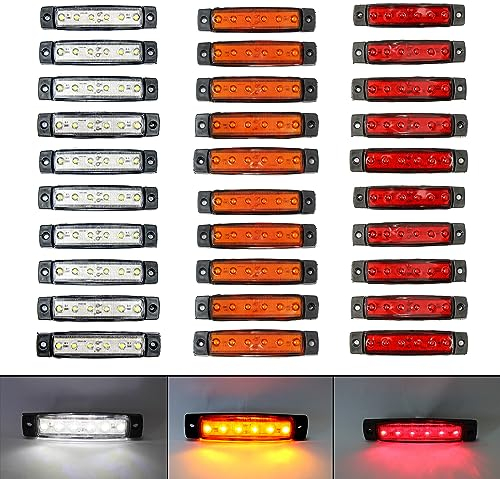 30x Rot Gelbe Weiss Begrenzungsleuchten Seitenmarkierungsleuchten 6 LED 12V 24V Positionsleuchten für LKW, Anhänger, Wohnmobil, Wohnmobil, Pickup, Traktor, LKW, SUV, Boot
