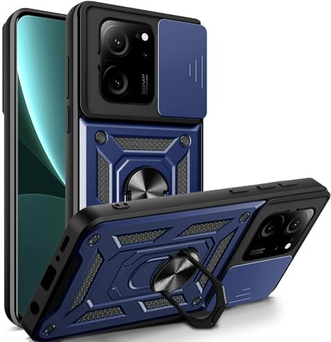 betterfon Funda para exteriores con protector de cámara y soporte de anillo 360 para Xiaomi 13T / 13T Pro, color azul