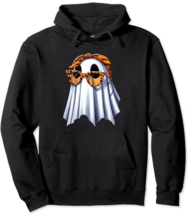 Cute Ghost Wearing Tigerprint Bandana Headband And Glasses Pullover Hoodie