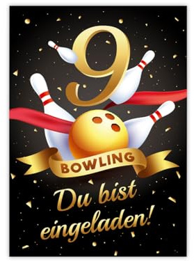 Minkocards 12 Einladungskarten zum 9. Kindergeburtstag Bowling Kegeln Mädchen Jungen Einladung neunte Mädchengeburtstag Jungsgeburtstag