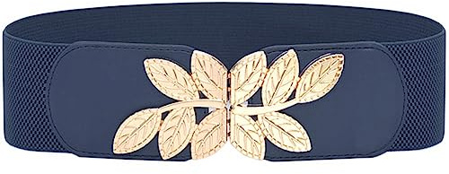 Doneboo Damen Dehnbarer Gürtel Figur Schmeichelter Elastischer Taillengürtel Gold-Schnalle 5,5cm breiter Gürtel für Damen