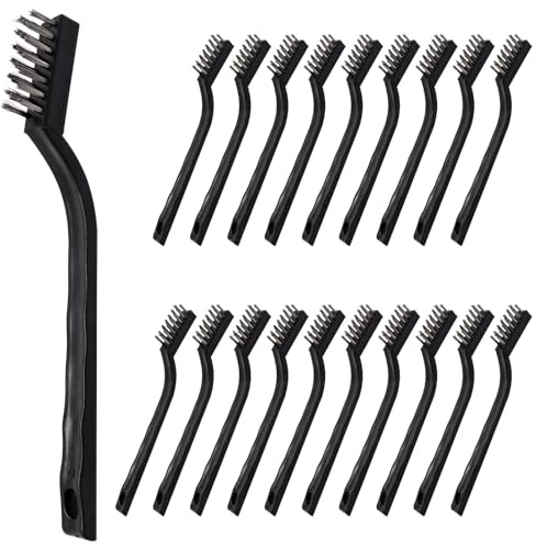 SWZHAI Juego de 20 mini cepillos de alambre, cepillo de limpieza de alambre de acero inoxidable, cepillo de cerdas de alambre, cepillo de dientes de alambre de mango curvado para limpiar escoria de