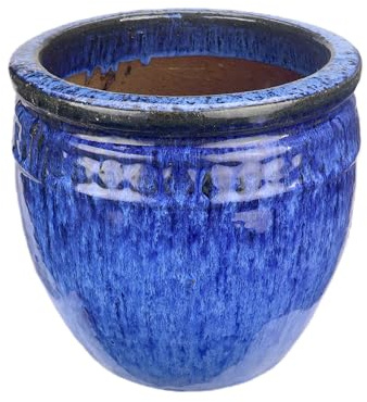 TucanoHamburg Steinzeug-Blumentopf/Pflanzkübel Coin Blau 37x34cm frostfest