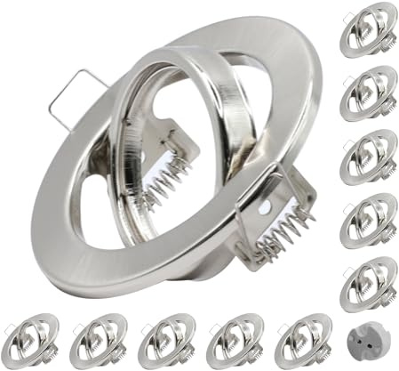 JOYINLED 10 Pack Round Recessed Spotlights Trim Ring Fitting GU10 Light Mounting Frame with MR16 Lamp Holder for Ceiling Spotlight MR16 and 50mm Bulb Halogen Light Fitting Satin Nickel