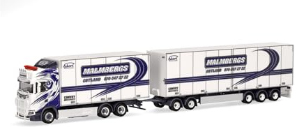 Herpa LKW Modell Scania CS20 HD Schwedenkombi Malmbergs Akeri (Schweden/Visby), Miniatur im Maßstab 1:87, Sammlerstück, Made in Germany, Kunststoff
