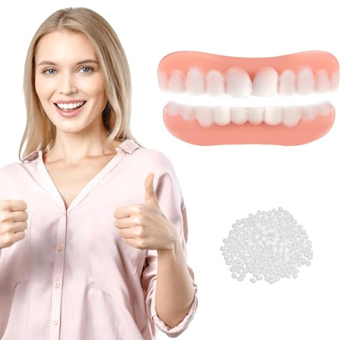 Mascherine Denti Provvisorio 2 Paia Faccette Dentali Universali, Denti Finti Da Applicare Da Soli Superiore E Inferiore, Dentiera Finta Naturale Per Uomini E Donne Coprire I Denti Mancanti