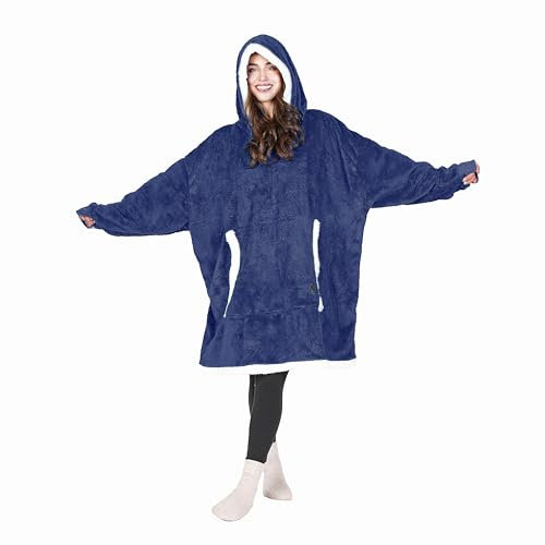 Catalonia Classy Übergroße Sherpa Hoodie Decke, Warme Kuschelige Decke mit Ärmeln und Kapuze, Oversized Kapuzenpulli Decke, Tragbare Decke als Geschenk für Familie und Freunde