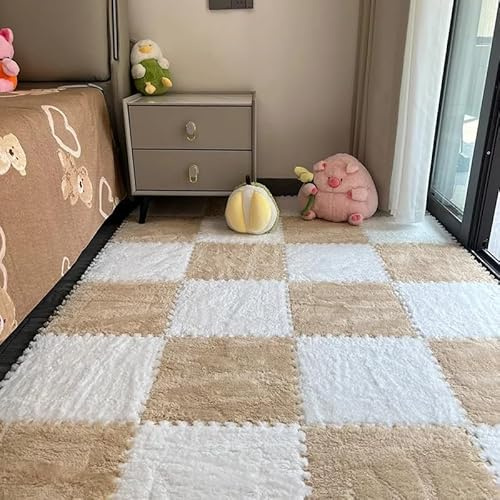 HZLXF1 Alfombras de Felpa de 30 * 30 cm, alfombras de retales, cojín for Ventana, cojín de Espuma Cortado, Alfombrillas de retales for Quitar y Lavar, 12 Piezas(Camel-White)