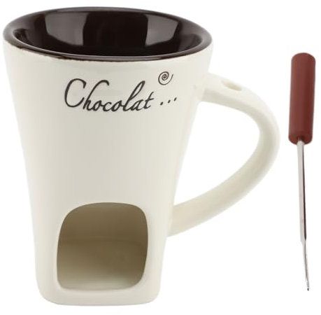 Fdit Schokoladenschmelzbecher, Keramikbecher mit Gabel, Ideal für Fondue, Käse und Dips, Spülmaschinenfest, Ideal für Partys, für Küchenbedarf, mit Edelstahlgabel (1#)