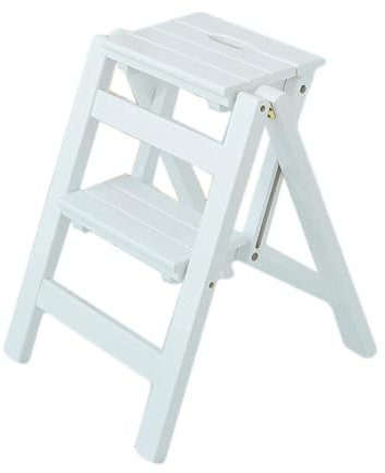 OZBME Small Foot Stools Stairs Chair Versatile Folding Wooden Ladder Chair – Step Stool, Flower Rack, and Space-Saving (B 38 * 42 * 52cm)