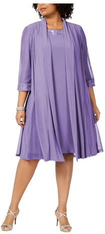 Vestido de madre de novia, talla grande, media manga, 2 piezas, traje formal de invitada de boda, Lila, 50