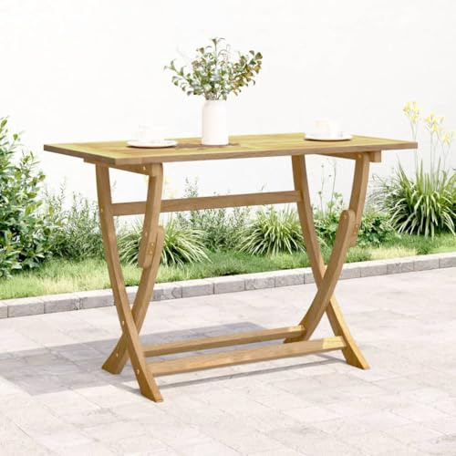 Myheimly Akazienholz Massiv Gartentisch Klappbar Terrassentisch Balkontisch Gartenmöbel Tisch Klapptisch Esstisch Holztisch Hellbraun,110 x 55 x 75 cm