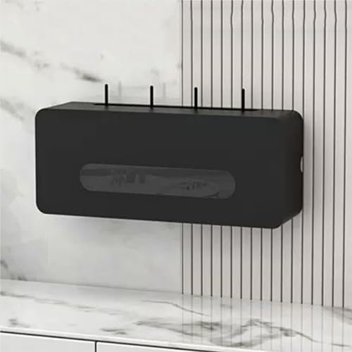 Solid Wood Wall Mounted Wireless WiFi Router Shelf Storage Box Router and Cord Management Container for Hiding Cables Svart 50x20x13cm