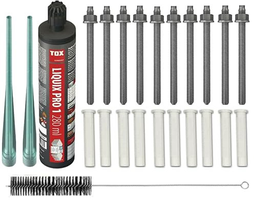 Schwerlast-Montageset Set Ankerstangen Verzinkt/Edelstahl A4 + Siebhülsen inkl. Injektionsmörtel,Schwerlast-Anker,Schwerlast-dübel, Verzinkter Stahl M6-M16 (Edelstahl A4, M12x160 mm)