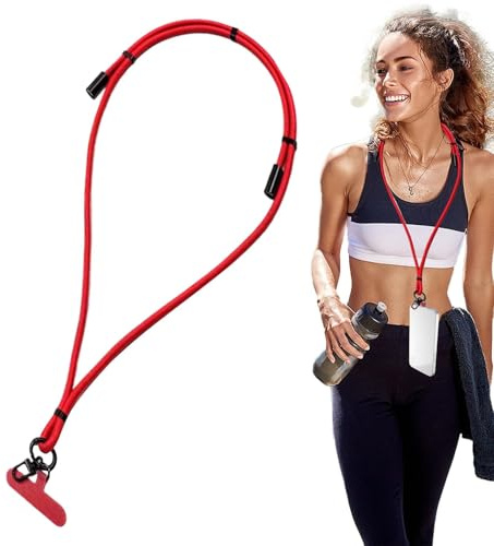Cordon tour de cou pour téléphone portable, câble de charge pour téléphone portable – Cordon de téléphone portable 2 en 1 pour utilisation en extérieur, cordon de charge de téléphone portable, Rouge