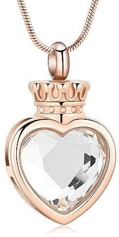 Ydmwannx Collier urne funéraire en acier inoxydable avec pendentif en forme de couronne et cœur pour femme, Acier inoxydable