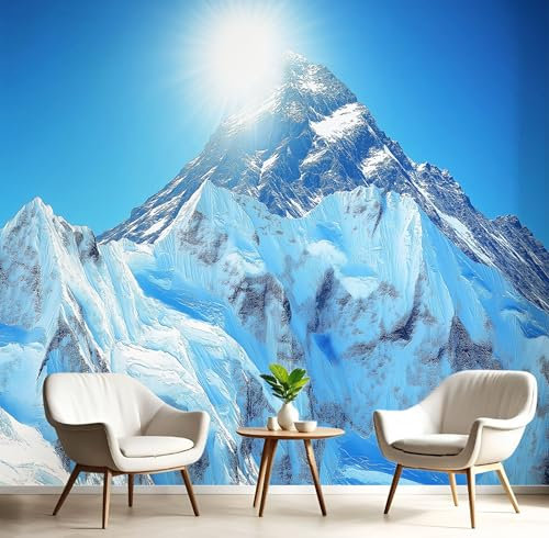 Fotomurales Decorativos Pared Fotográfico TV, Sol Montañas Nevadas Foto Mural, Azul profundo 3D Papel Pintado, Paisaje Estéreo 3D Fotomurales, 350Anx256Al cm