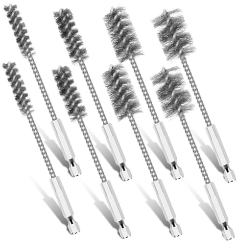 Fangxuee Juego 8 Cepillos Alambre Acero Inoxidable, Cepillos Orificio, Cepillo Alambre Limpieza Resistente con Vástago Hexagonal, para Eliminar el Óxido Taladros Eléctricos.