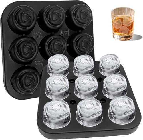 Eiswürfelform Silikon, Rosen-Design,mit Deckel | Eiswürfelform Rose, BPA-frei, Wiederverwendbar (Schwarz)