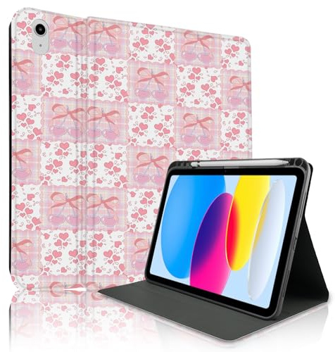 TopPerfekt Case for iPad 11th (A16) 11-inch 2025 / iPad 10th Generation 10.9-inch 2022, Pencil Holder Anti Slip Shockproof for Kids, Female, Male, Plaid Cute Chic Checkered Series-Pink Plaid Cherries