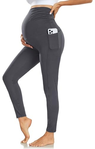 Nlieanuc Leggins Premama con Bolsillos Leggins Embarazada Mujer Cintura Alta Pantalones Premama Ropa Maternidad Elásticos Suave