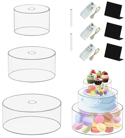 Ayrirel 3PCS Acrylic Fillable Cake Stand with Lid, Clear Round 6inch 8inch 10inch Stackable Centerpiece Cupcake Display Boxes Round Tabletop Decoration Base for Wedding Baby Shower Birthday Party