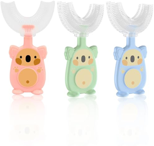 OUDQFCJ Cepillo de Dientes Infantil, 4 piezas, Forma U, Cerdas silicona suave, Cuidado oral 360°, Masaje encías, Limpieza completa, Dental Manual para Bebés y Niños (2-6 años) (Cuatro colores)