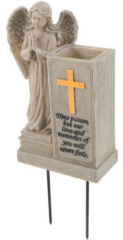 iplusmile Vase Funéraire Résine avec Ange et Décoration de Tombe et Résistante Aux Intempéries Pot à Fleurs pour Cimetière avec Ornement pour Site Funéraire
