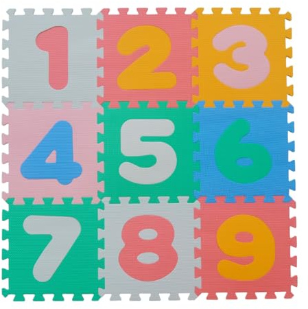 Tappetino Puzzle Numeri 1-9, 9 Pezzi 30x30 cm, Morbido Tappeto in Eva per Bambini, Spessore 1 cm