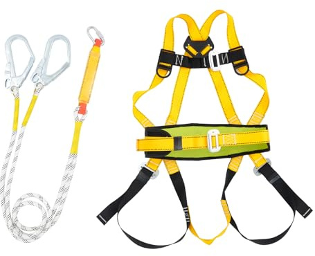 Czyurachel Protection contre les chutes - Kit complet de protection contre les chutes - Harnais à 5 points - Coussin de soutien lombaire et double crochet de 2 m - Protection contre les chutes