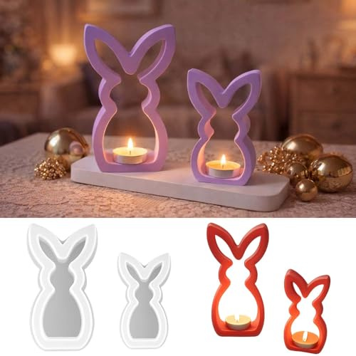 EPODA 2 Stück Silikonform Ostern, Gießformen Silikon Hase, Silikonformen Gießformen Ostern für Frühling, Hase Gipsformen Zum Gießen