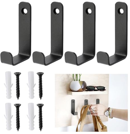 4 Stück Schwarz kleiderhaken wand，Garderobenhaken Kleiderhaken aus Metall，Bohrbare Installation ink 4 Schrauben für Badezimmer, Fluren,Wohnzimmern, Garderoben-für Mäntel, Cap, Handtaschen und Mehr